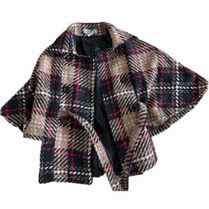 Steve Madden Plaid Cape - Black, Red, Tan